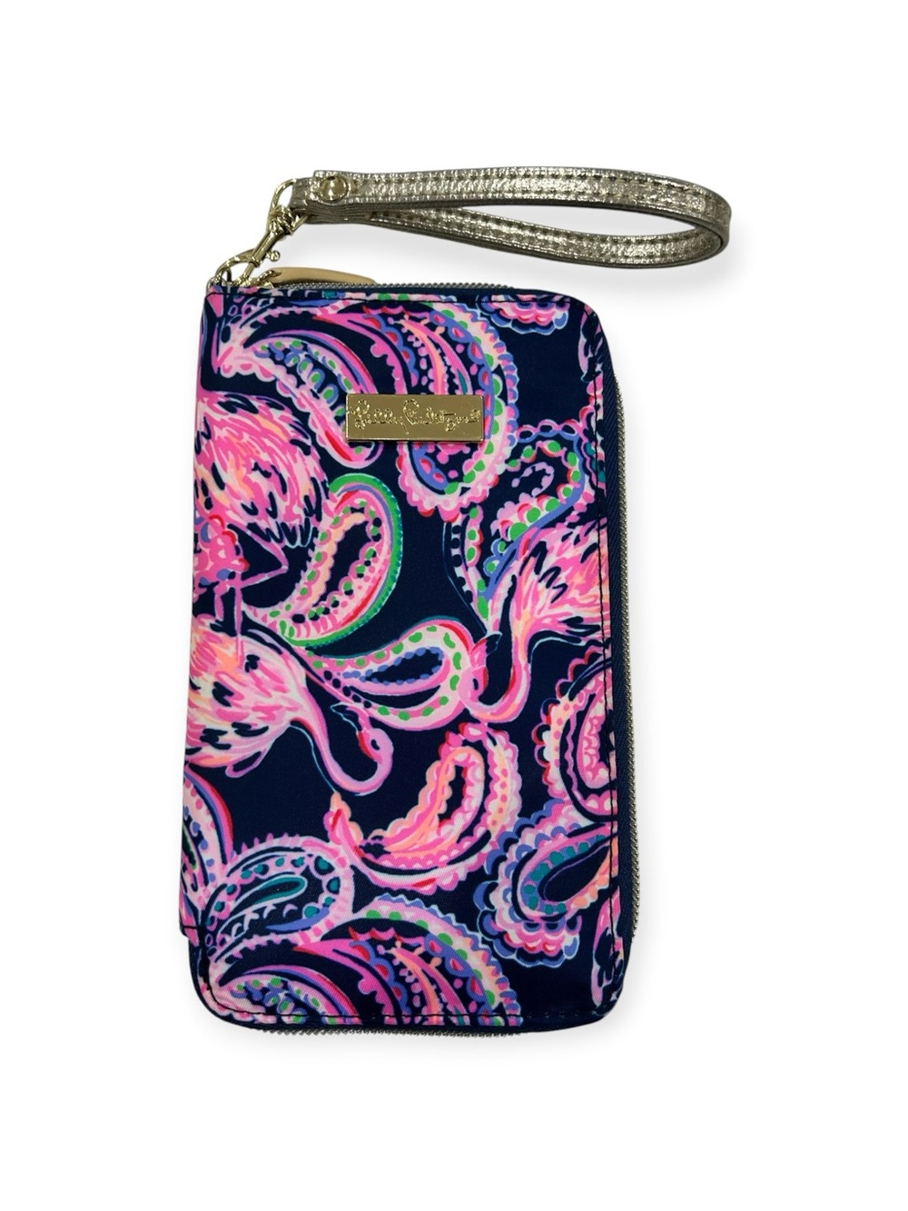 NWOT Lilly Pulitzer Tiki Palm Wristlet Wallet High Tide Navy Flock Top Print
